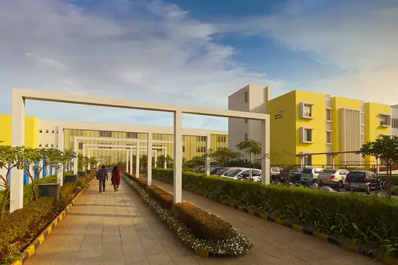 Shaded pergola entrance walkway at Blue Ridge Hinjewadi