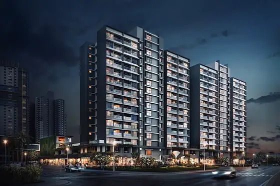 Tower elevation at Blue Ridge Hinjewadi at dusk